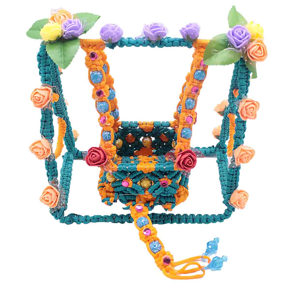 Yellow And Sea Green Flower Decorated Handmade jhoola