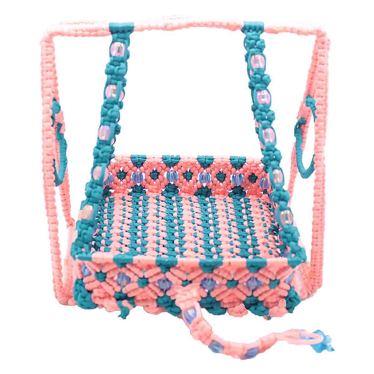 Pink And Sea Green Stone Decorated Handmade jhoola For Laddu Gopal ji