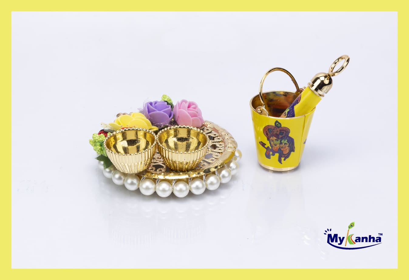 Laddu Gopal Special Puja Thali with Bucket and Pichkari for Holi Celebration