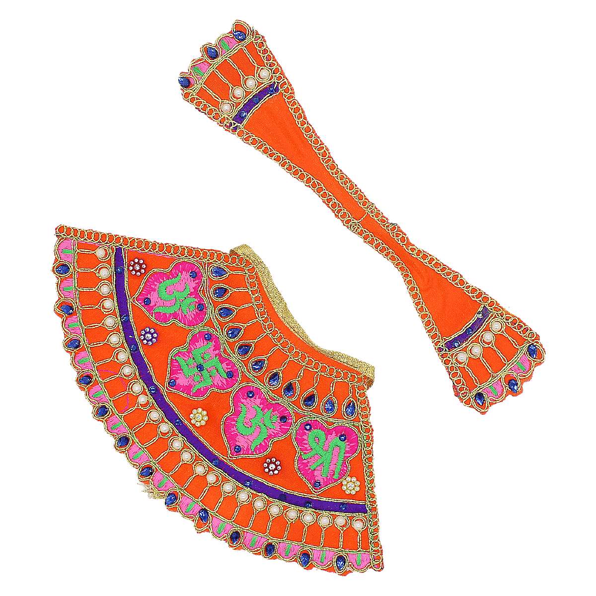 Om & Swastik design Orange lehenga patka for Mata Rani