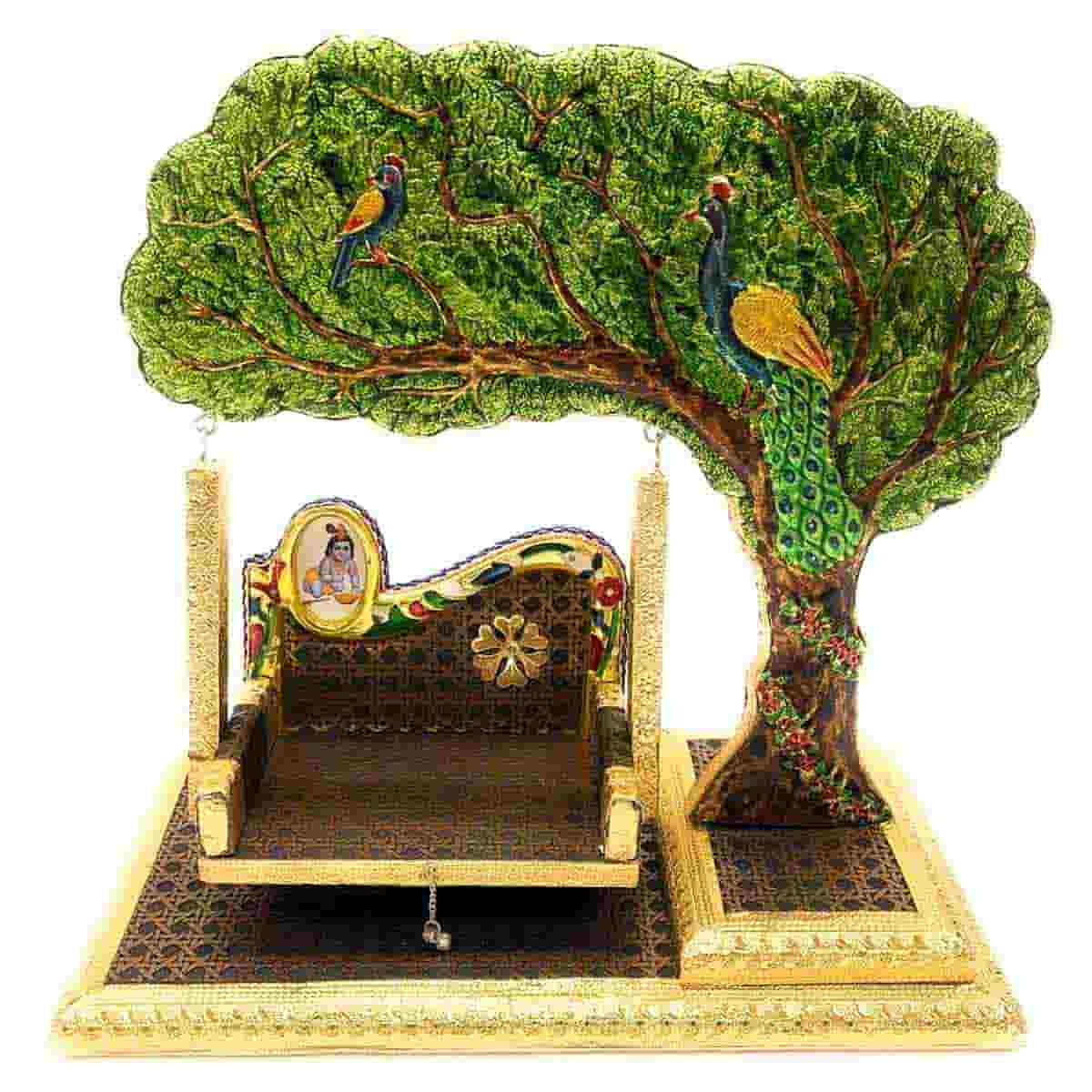 Wooden Meenakari Tree Style Jhula for Kanha Ji