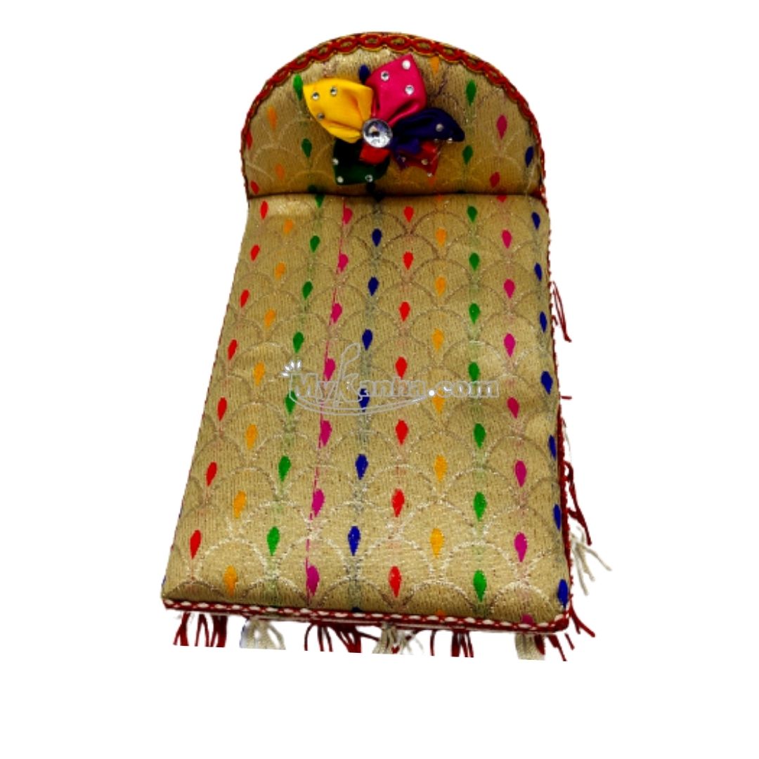 Kanha ji Wooden Soft Golden Bed With Flower Decorated