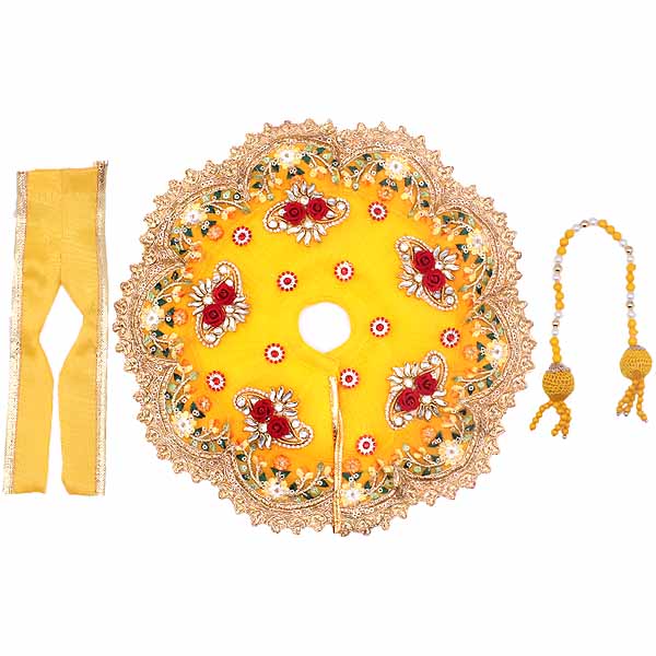 Red Flower Decorated Yellow Dress For Kanha Ji