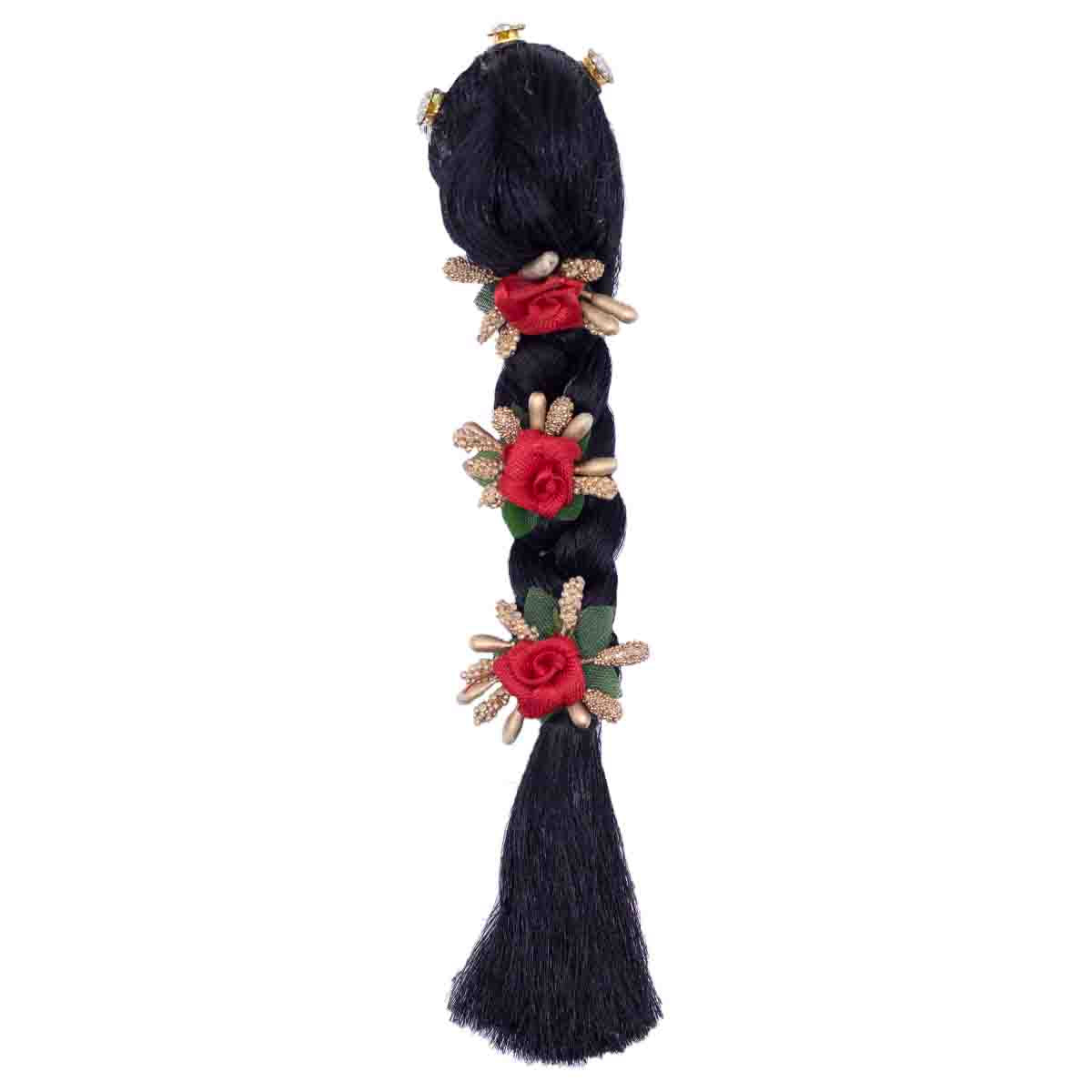 Red Flower Decorated Hair / Choti / Kesh