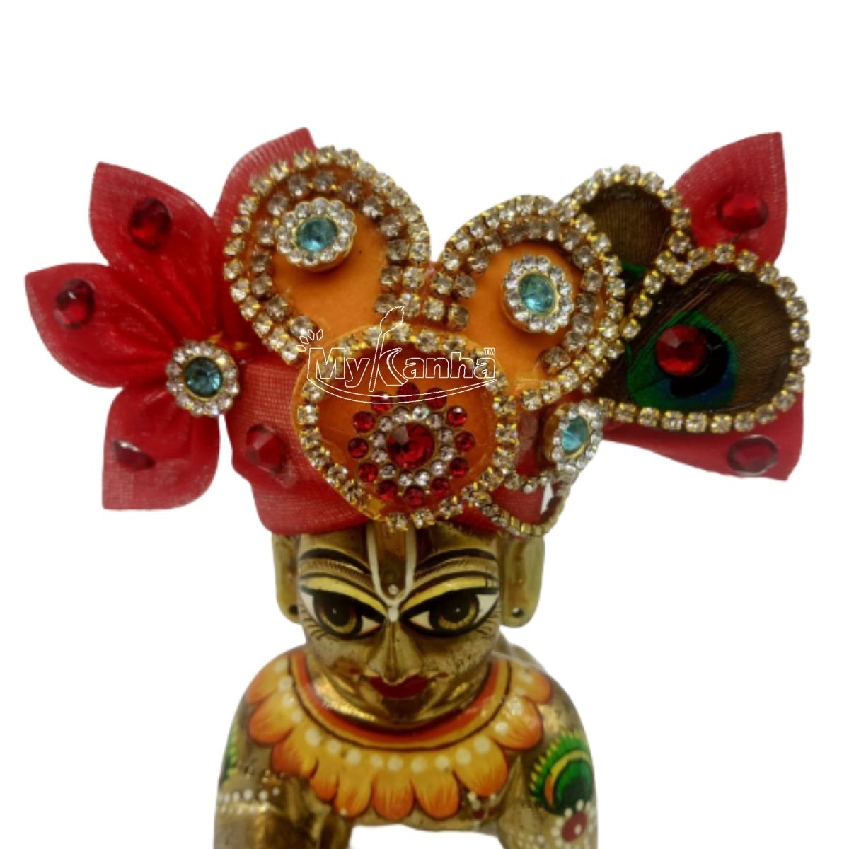 Beautiful Stone Decorated Red Mukut For Kanha Ji