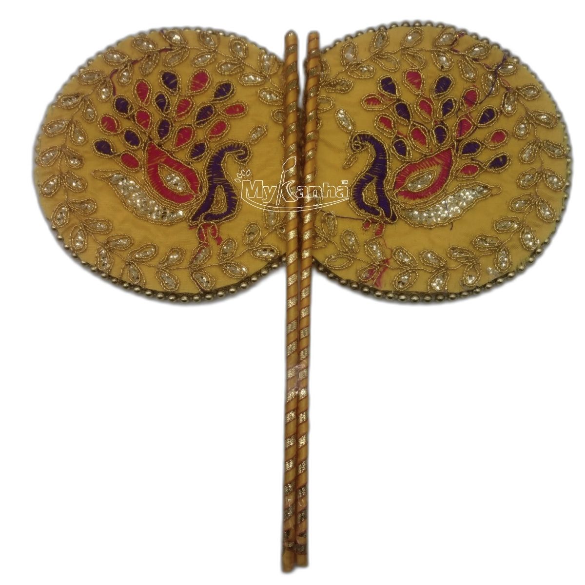 Beautiful Peacock Printed Yellow Pankhi For Laddu Gopal ( Length - 9.50 inch )