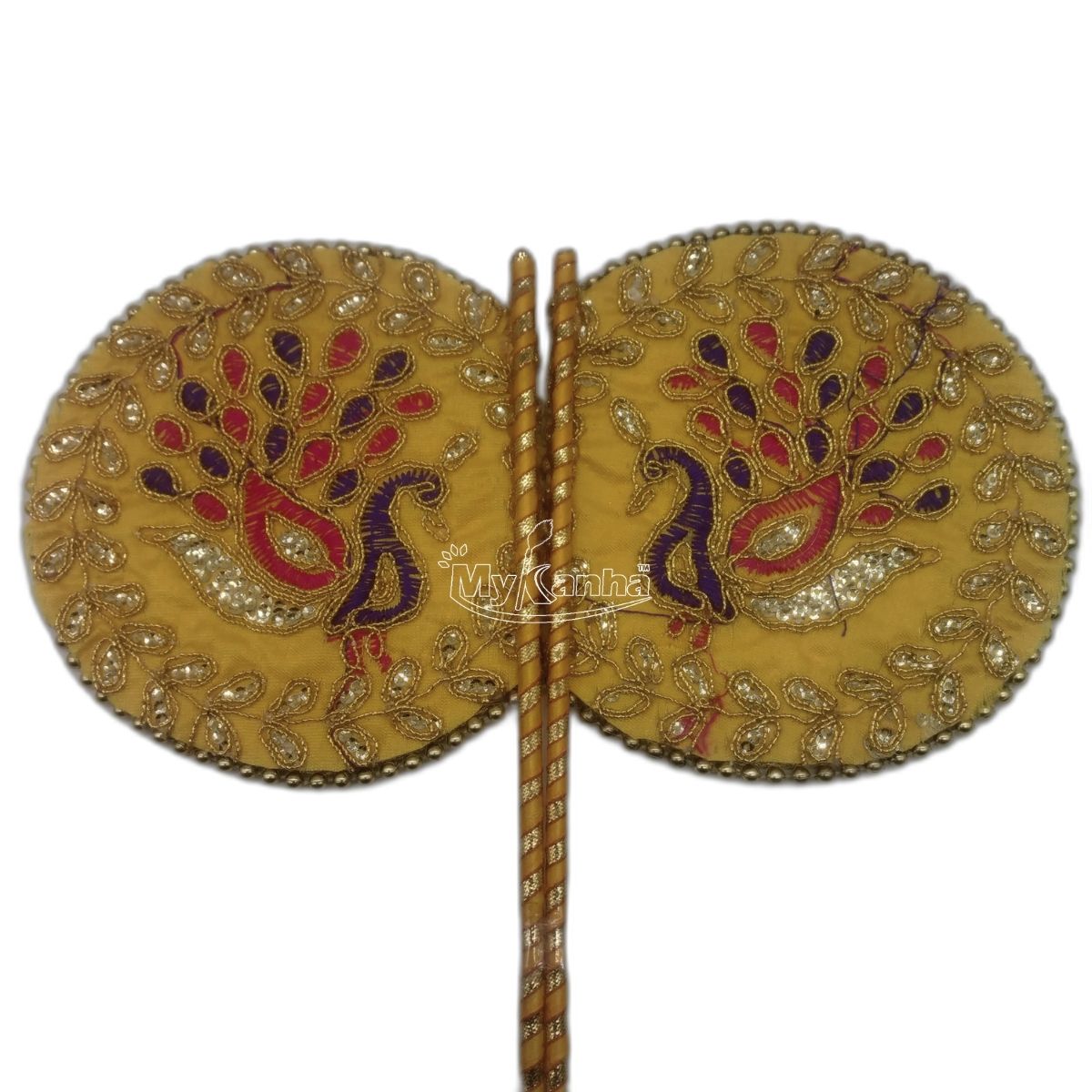 Beautiful Peacock Printed Yellow Pankhi For Laddu Gopal ( Length - 9.50 inch )