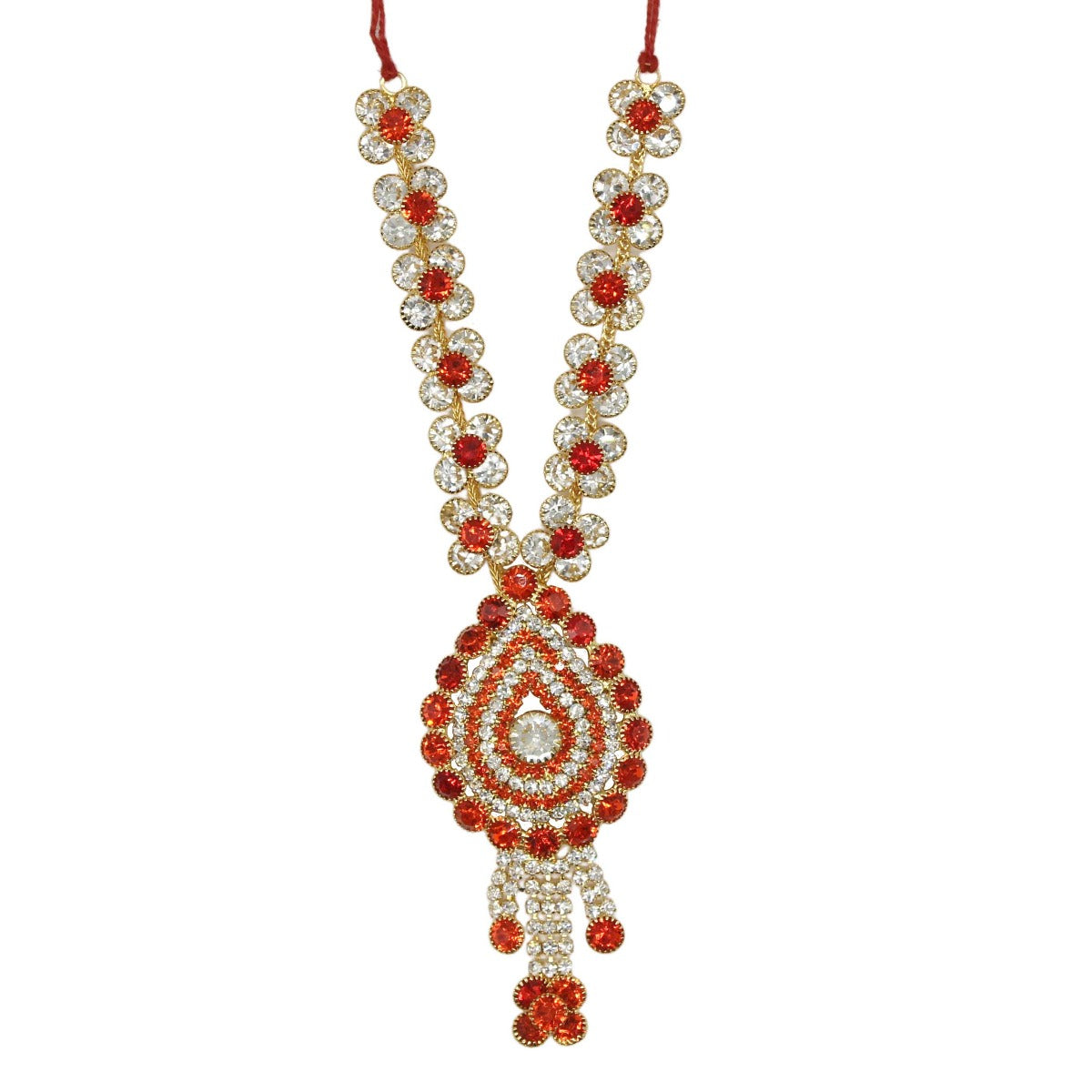 Stone Flower Decorated Orange Haar For Kanha Ji (6 Inches)