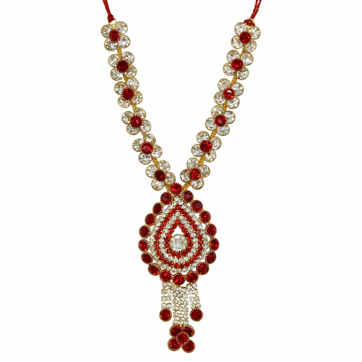 Stone Flower Decorated Red Haar For Kanha Ji (6 Inches)