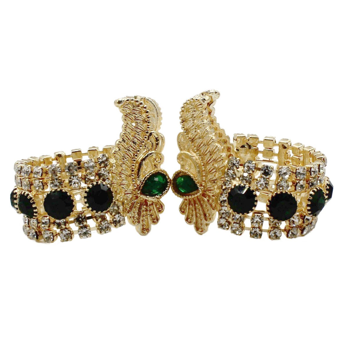 Beautiful Stone Decorated Green Handcuffs (Kangan) For Kanha Ji