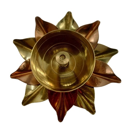 MultiColor Lotous Brass diya For Pooja ( 3 inch )-Silver