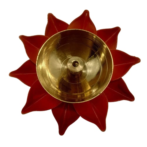 MultiColor Lotous Brass diya For Pooja ( 3 inch )-Orange