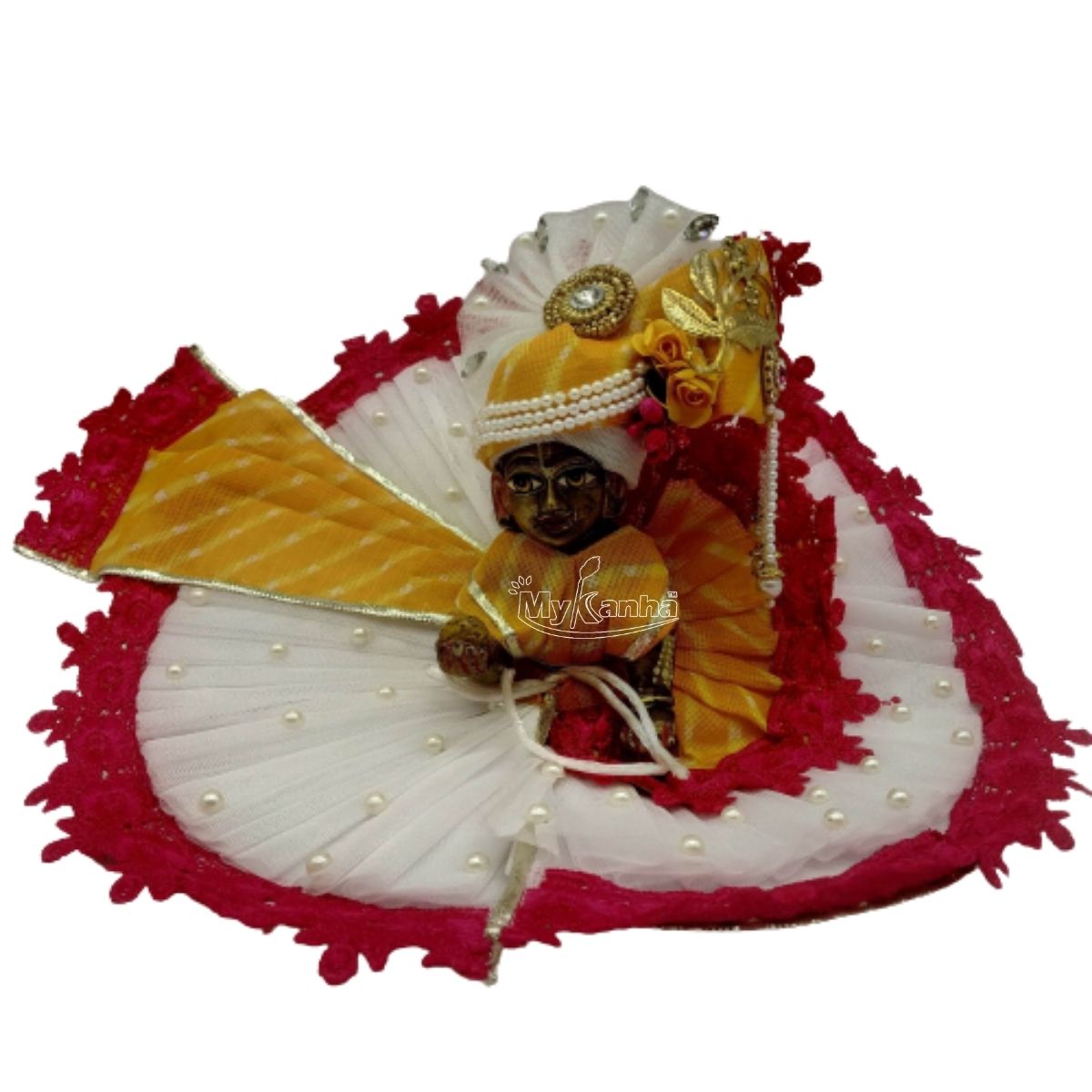 Laddu Gopal Heavy White And Pink Dress