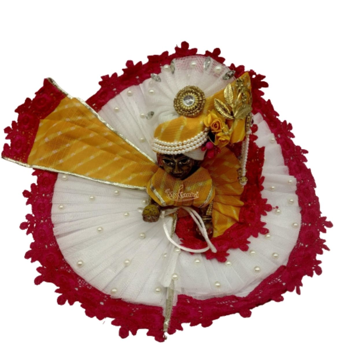 Laddu Gopal Heavy White And Pink Dress-1