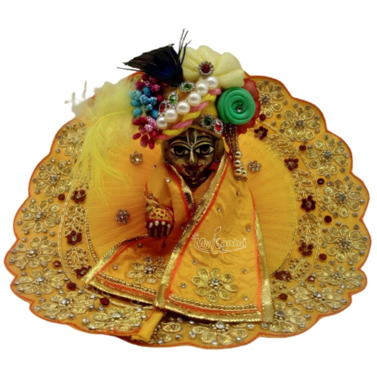 Laddu Gopal Heavy Decorated Yellow Dress with Designer Pagdi