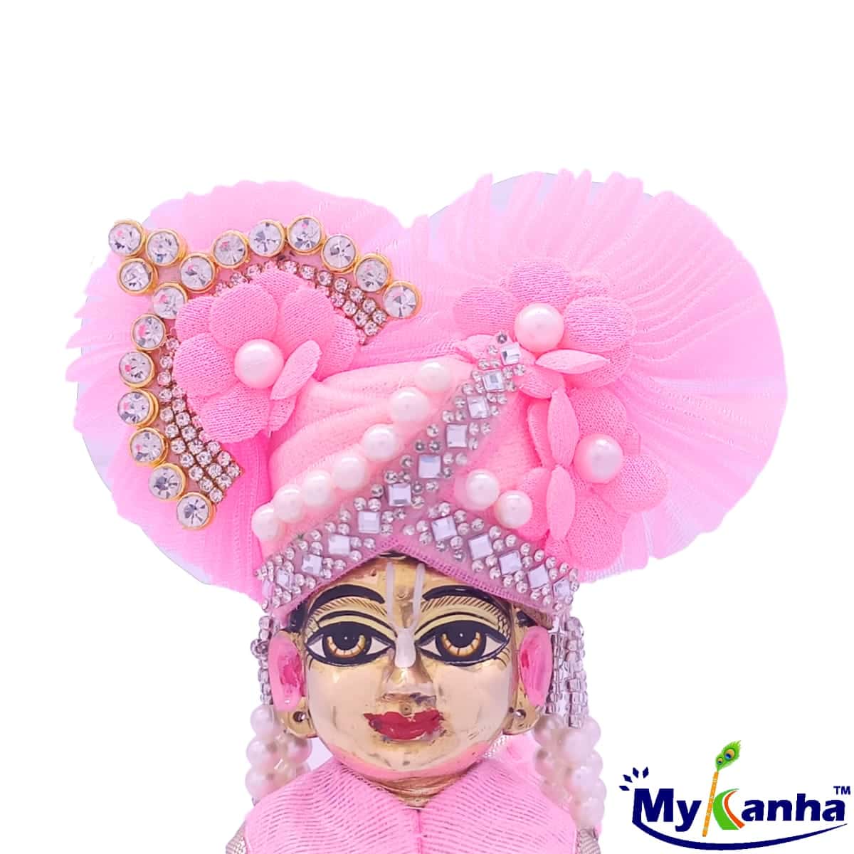 Bead and Flower decorated Pink Pagdi for Thakur ji