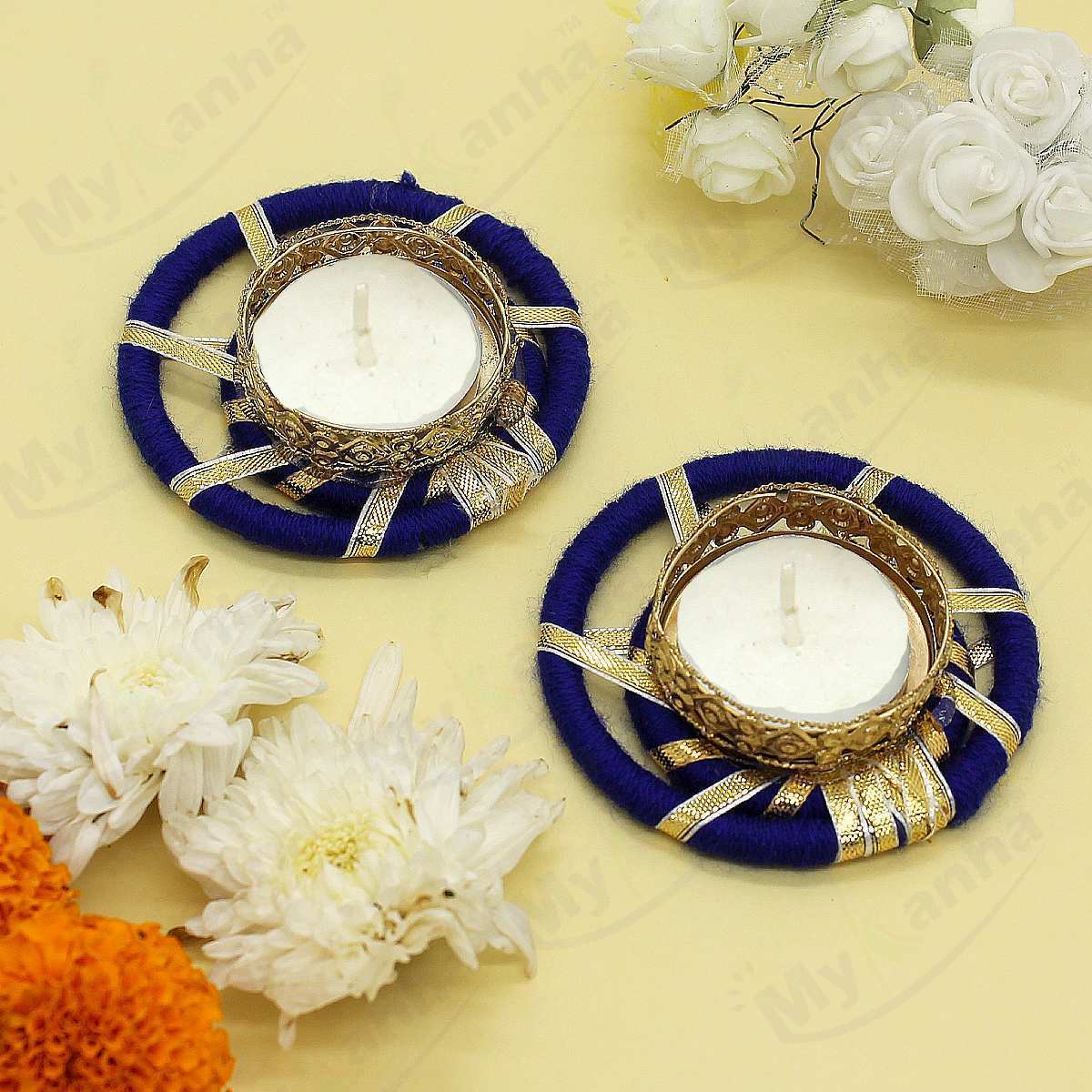 Blue ring base T-Light candle holder (3 Inches)