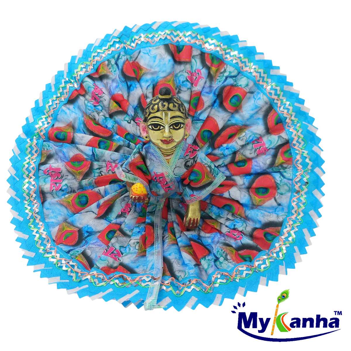 Blue feather and radhey printed dress for Thakur ji