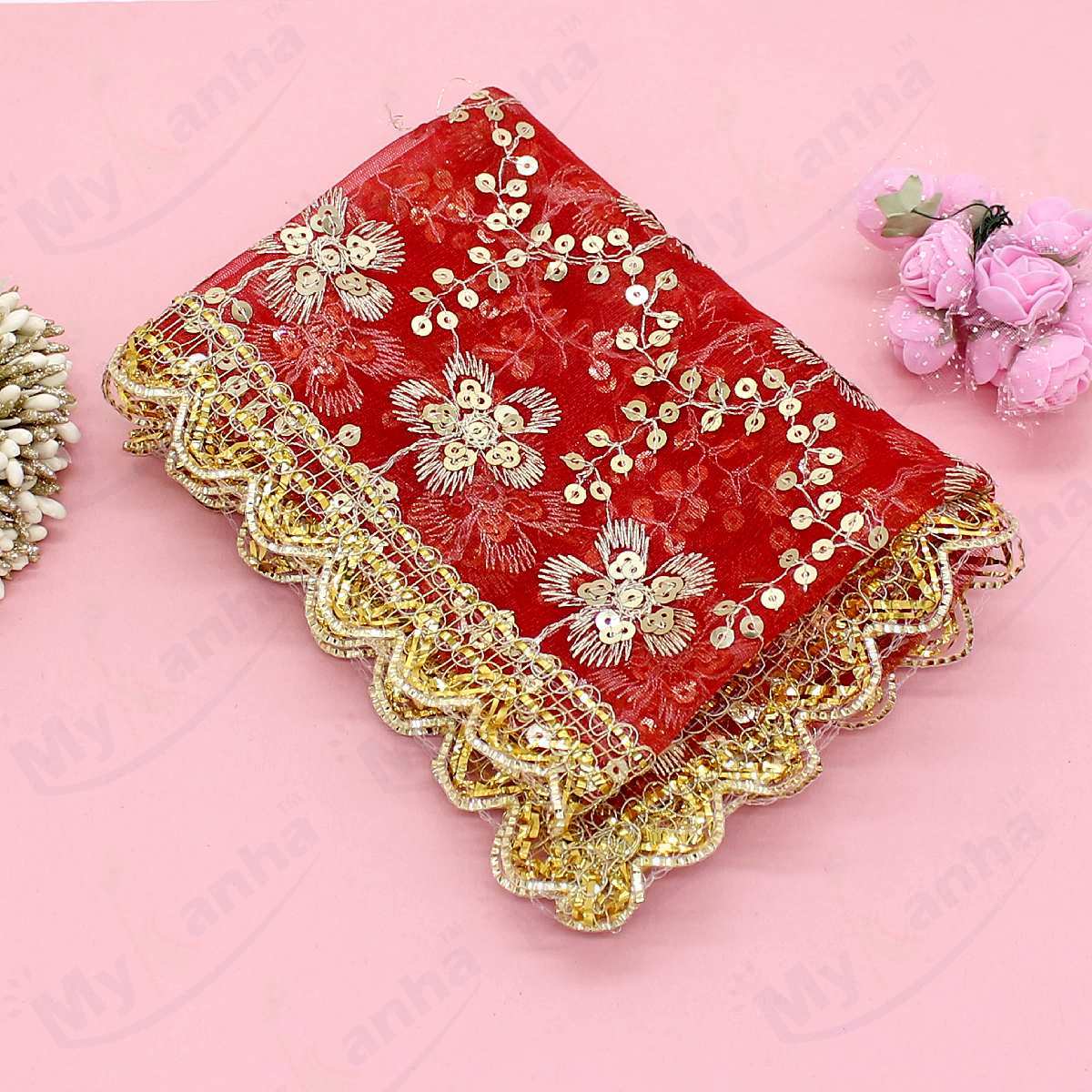 Red decorated Chuuni for Mata Rani (27 inches)