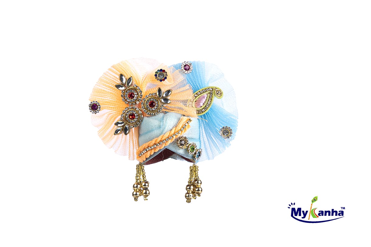 Sky Blue decorated pagdi for laddu gopal ji