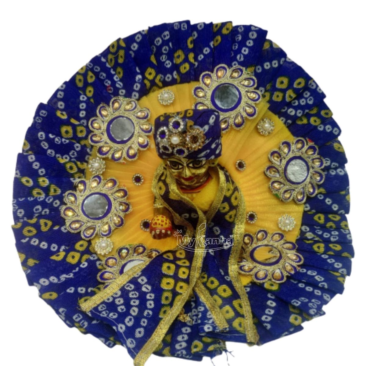 Bhandej Print Decorated Blue Dress For Laddu Gopal