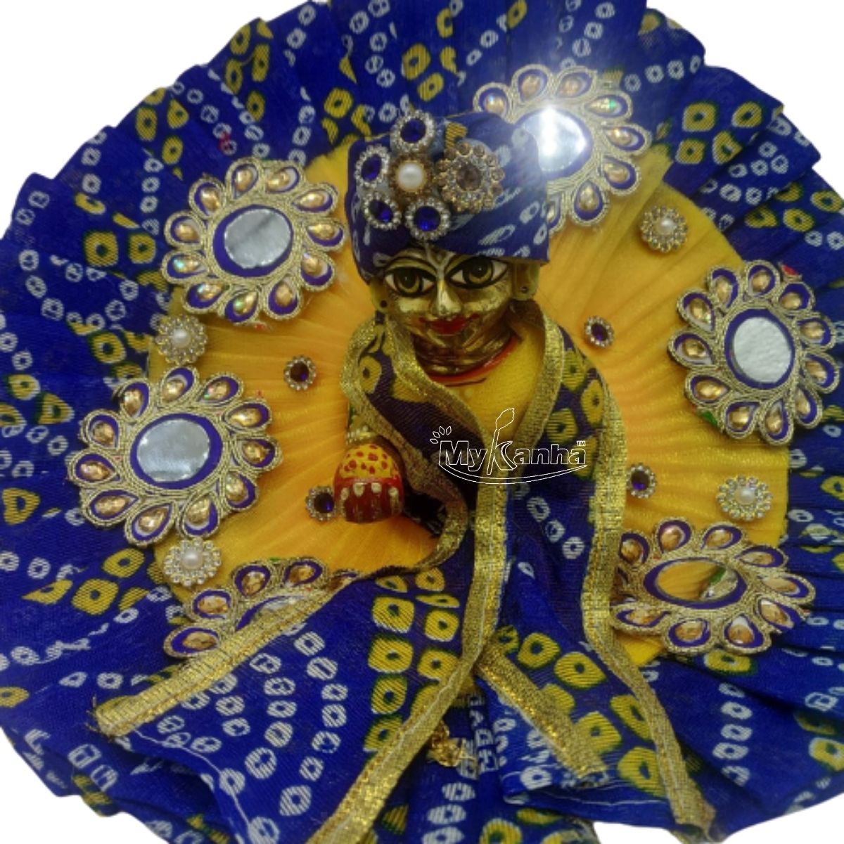 Bhandej Print Decorated Blue Dress For Laddu Gopal