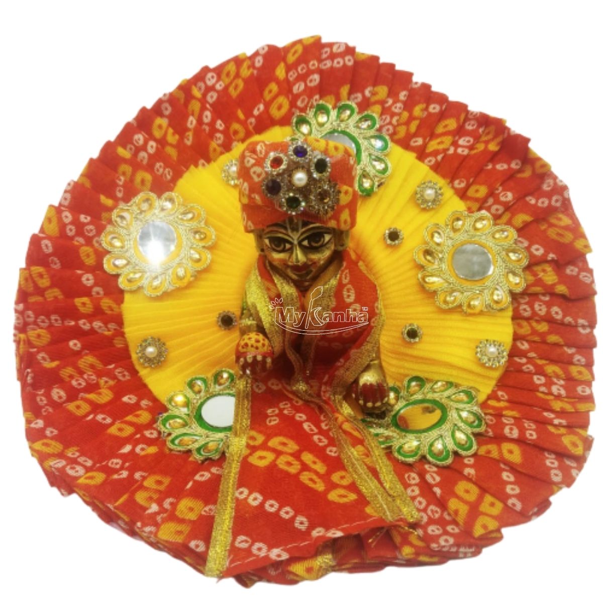 Bhandej Print Decorated Orange Dress For Laddu Gopal