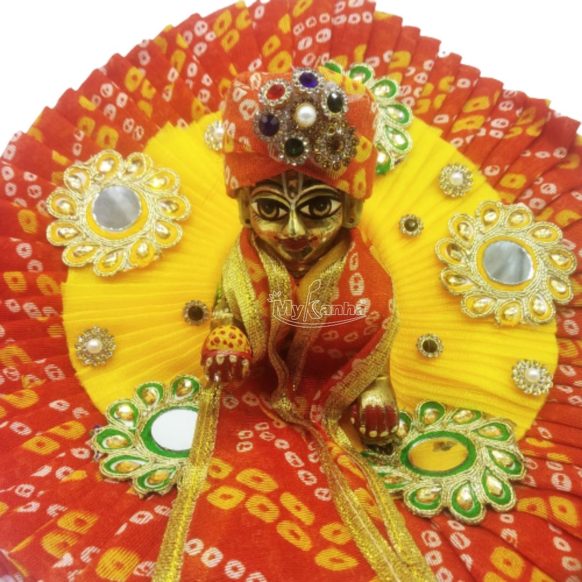 Bhandej Print Decorated Orange Dress For Laddu Gopal