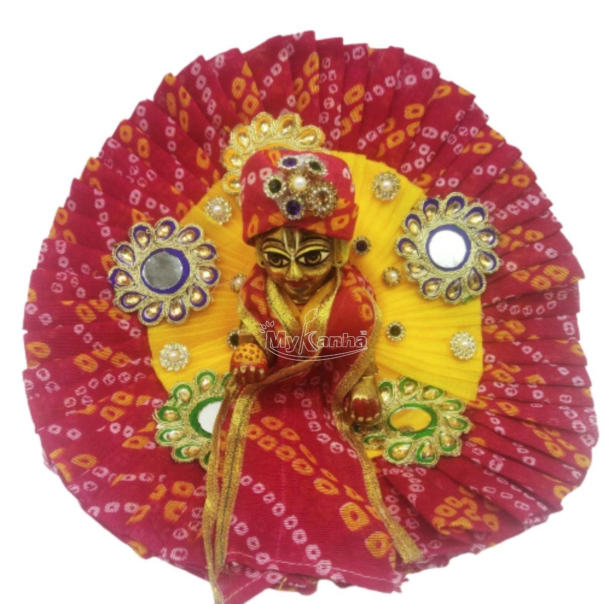 Bhandej Print Pink Decorated Dress For Laddu Gopal