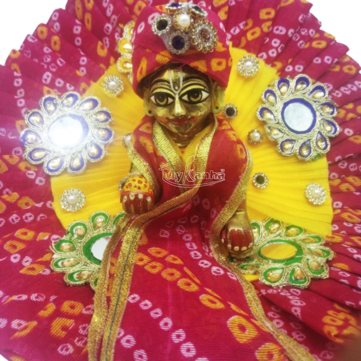 Bhandej Print Pink Decorated Dress For Laddu Gopal
