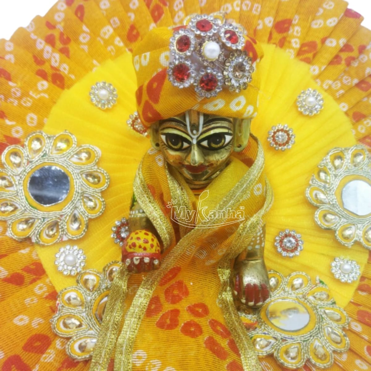 Bhandej Print Decorated Yellow Dress For Laddu Gopal