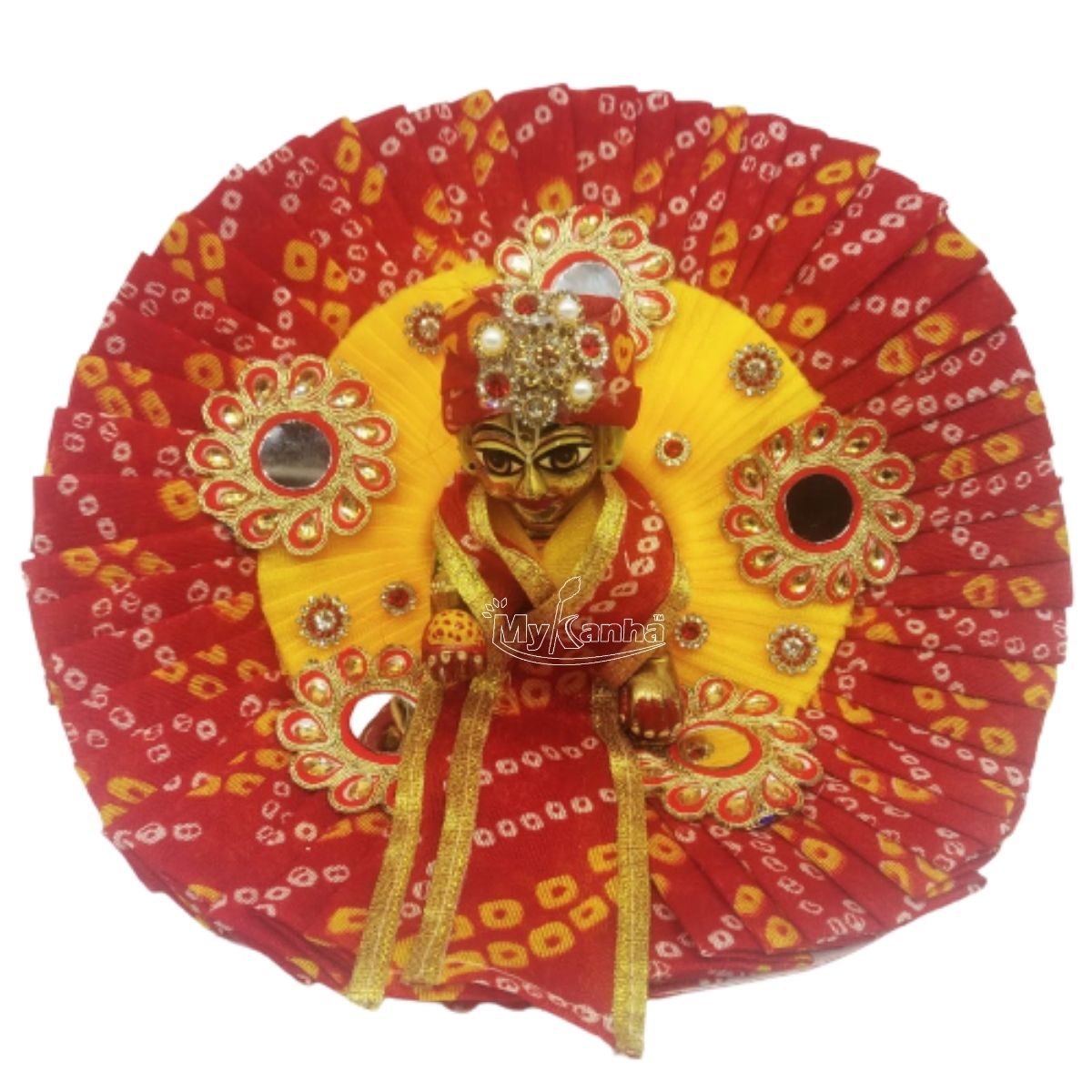 Bhandej Print Decorated Red Dress For Laddu Gopal