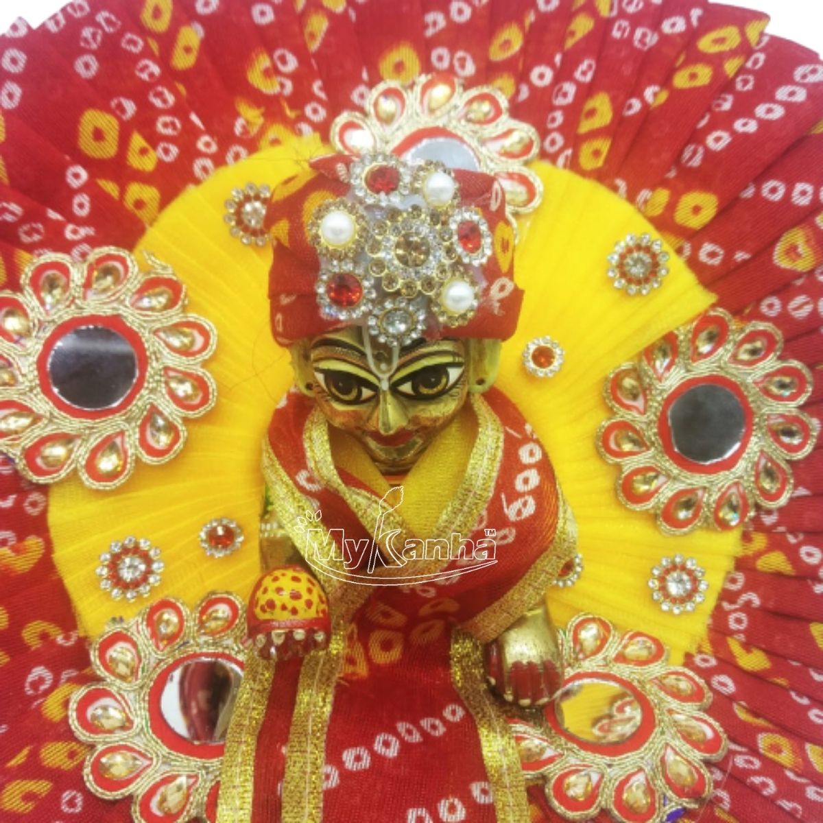 Bhandej Print Decorated Red Dress For Laddu Gopal