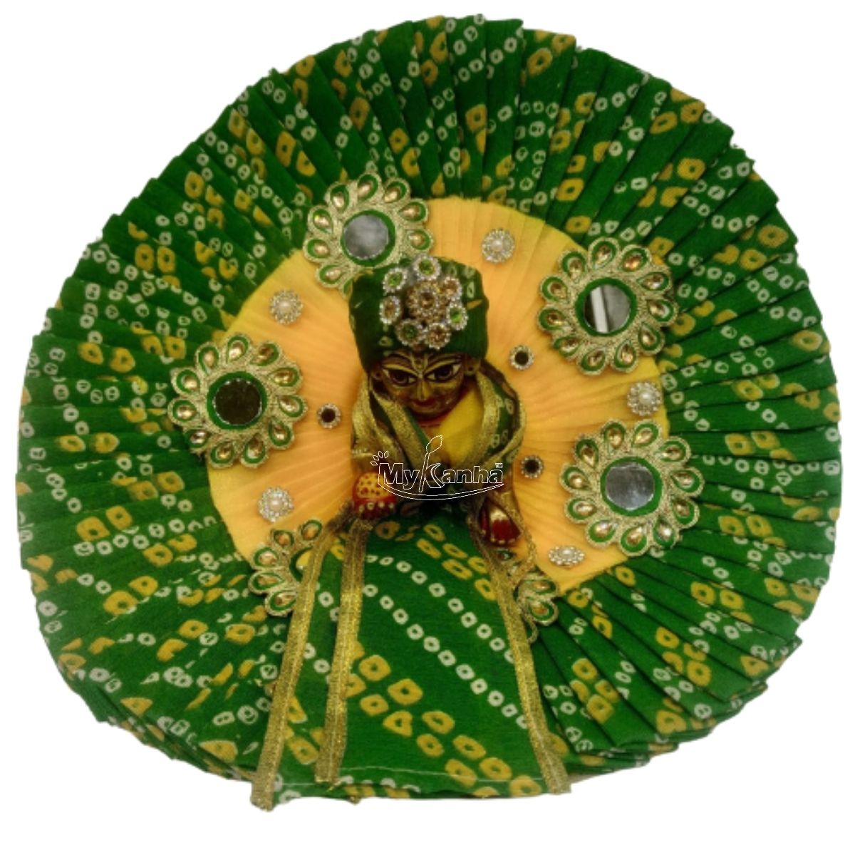 Bhandej Print Decorated Green Dress For Laddu Gopal