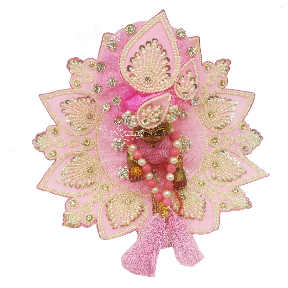 Moti Decorated Heavy Pink Dress with Pagdi For Kanha Ji