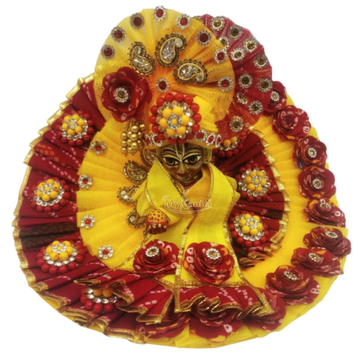 Bhandej Patter Heavy Yellow & Red Dress For Laddu Gopal