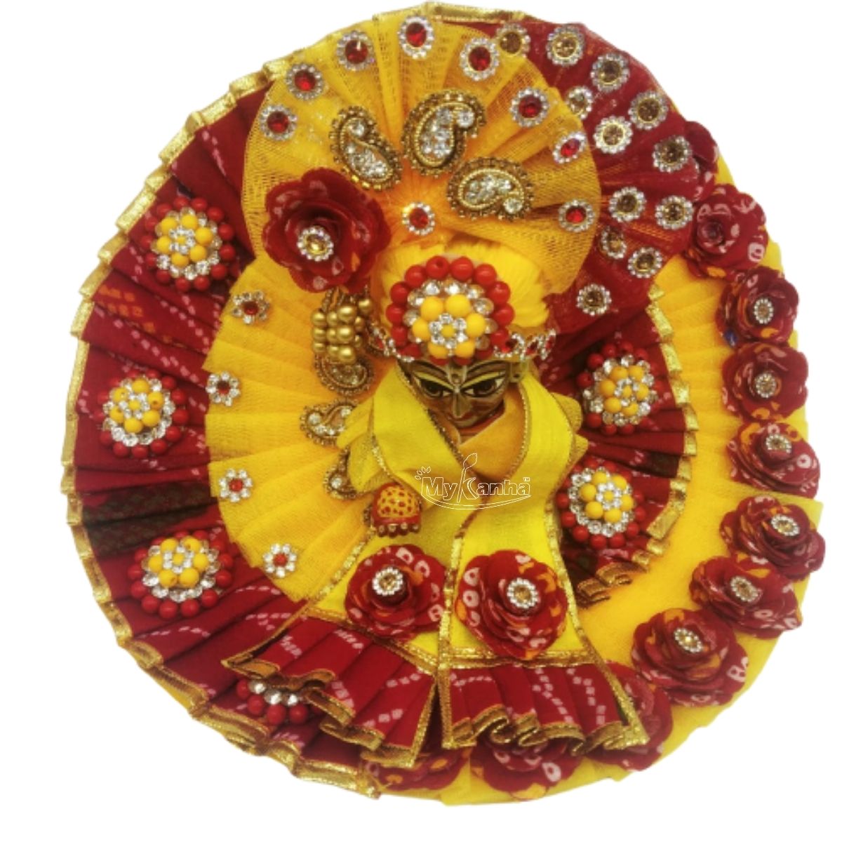 Bhandej Patter Heavy Yellow & Red Dress For Laddu Gopal