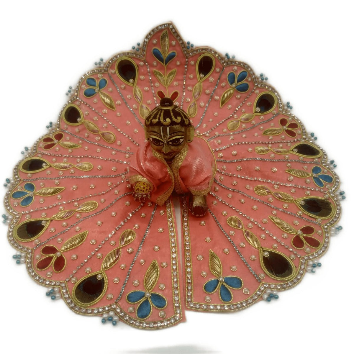 Heavy Stone Decorated Peach Kanha Ji Dress