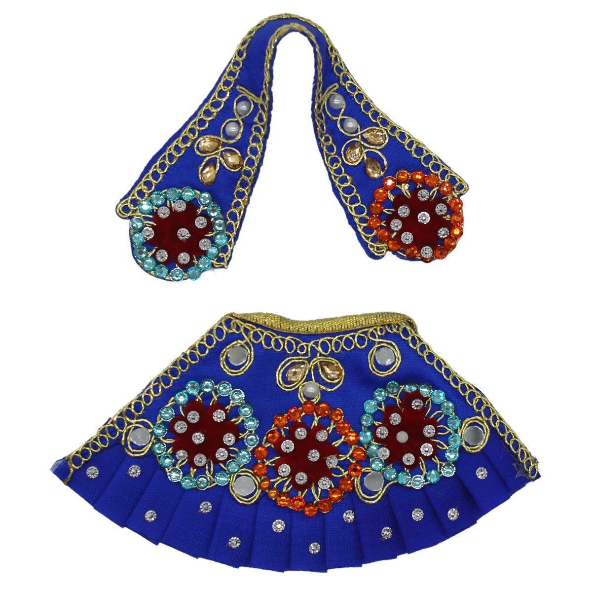 Beautiful Flower Decorated Blue Dress For Mata Rani Ji ( 3 Inch )