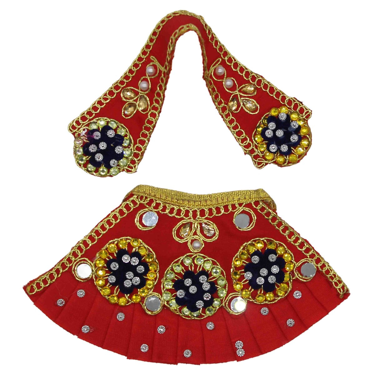 Beautiful Flower Decorated Red Dress For Mata Rani Ji ( 3 Inch )