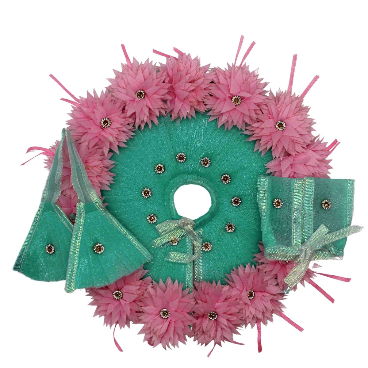 Artifical Flower Decorated Heavy Green Dress For Laddu Gopal