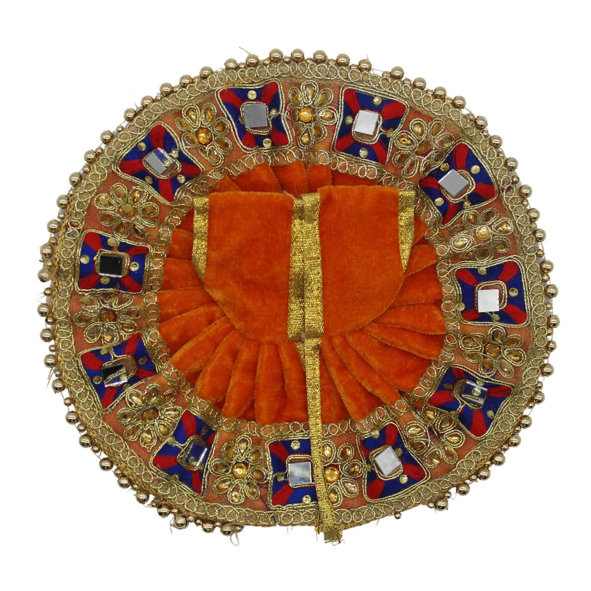 Golden Moti Decorated Orange Dress For Laddu Gopal