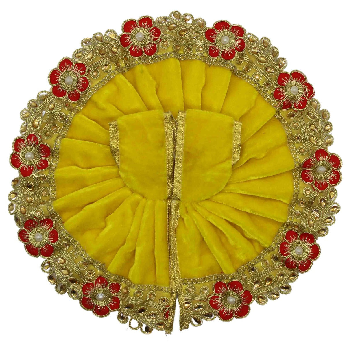 Lace Decorated Yellow velvet Dress For Thakur Ji