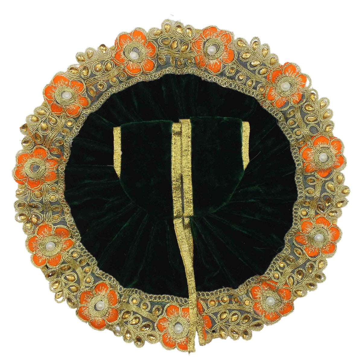 Lace Decorated Green velvet Dress For Thakur Ji