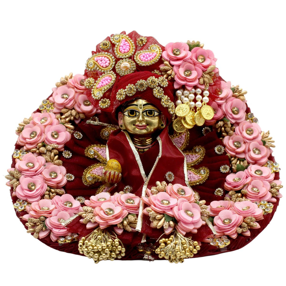 Stone And Flower Decorated Red Dress For Laddu Gopal ji