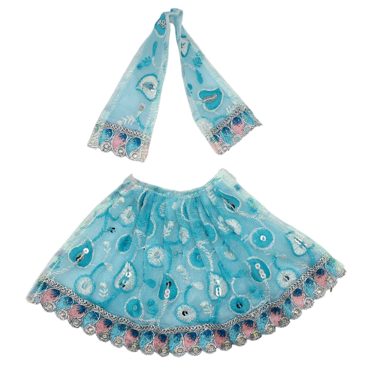 Embroidery Net Base Blue Dress Mata Rani