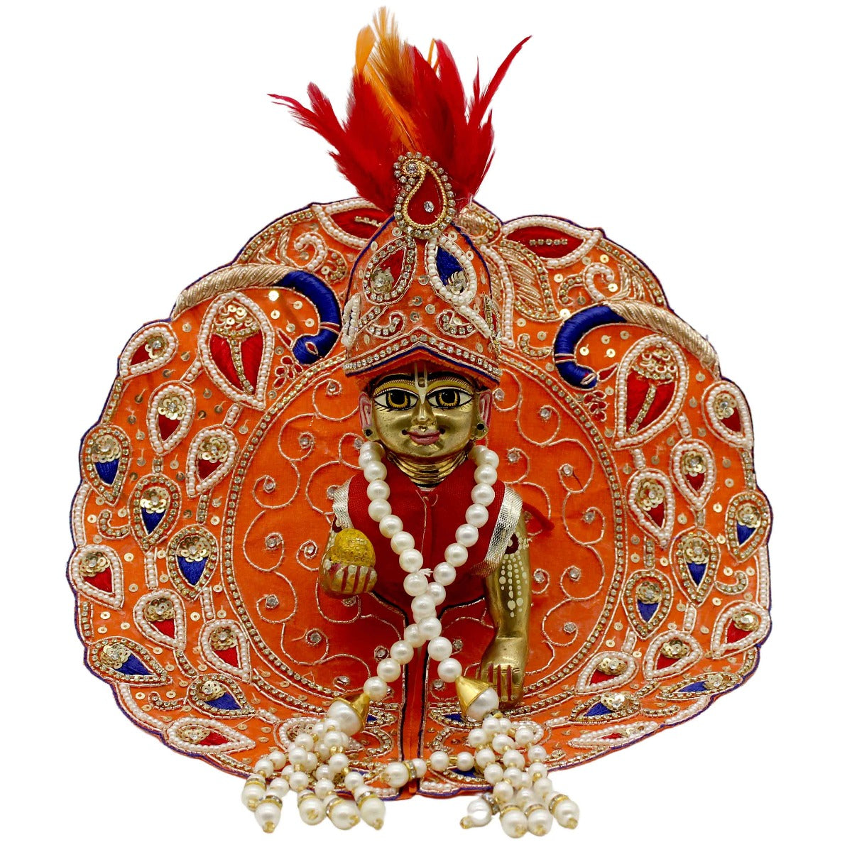 Moti Decorated Orange Dress For Laddu Gopal Dress (Full Set)
