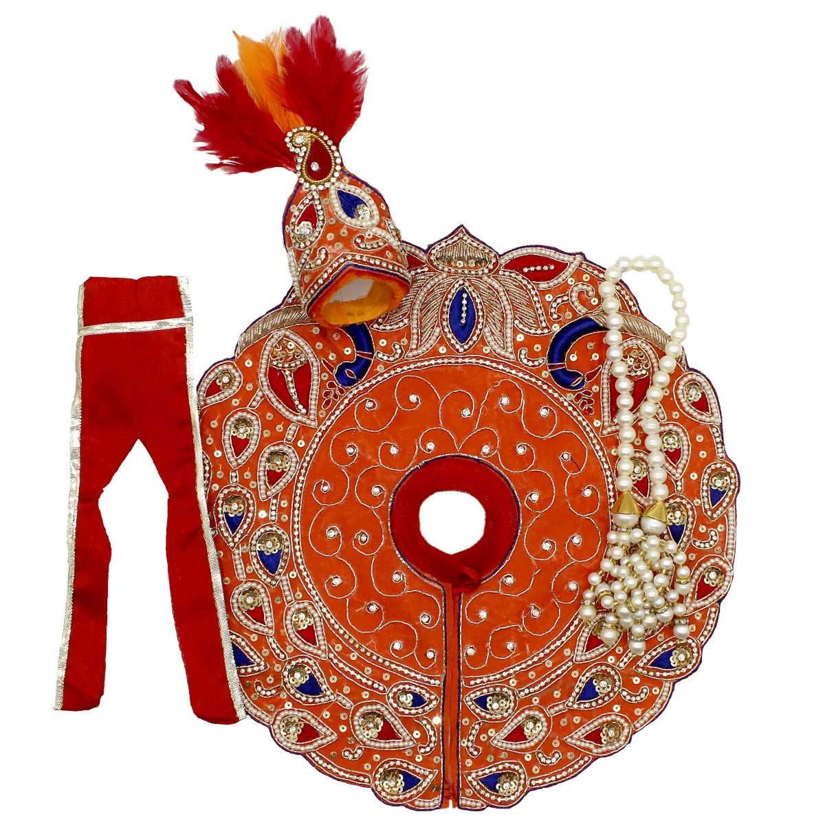 Moti Decorated Orange Dress For Laddu Gopal Dress (Full Set)