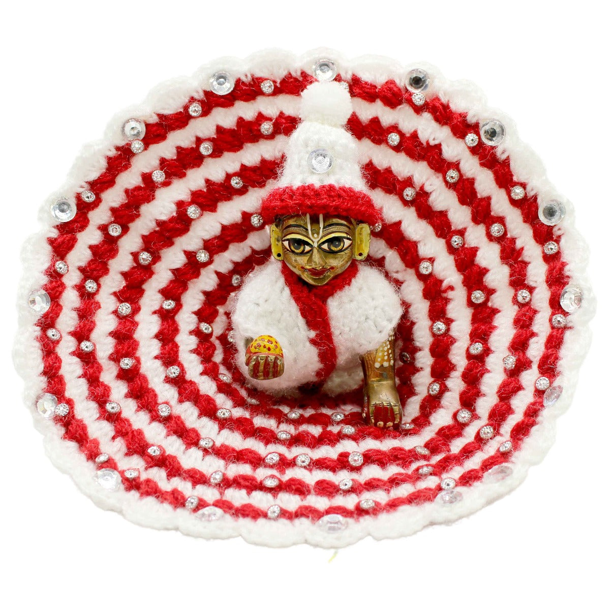 Stone Decorated Red & White Dress For Laddu Gopal