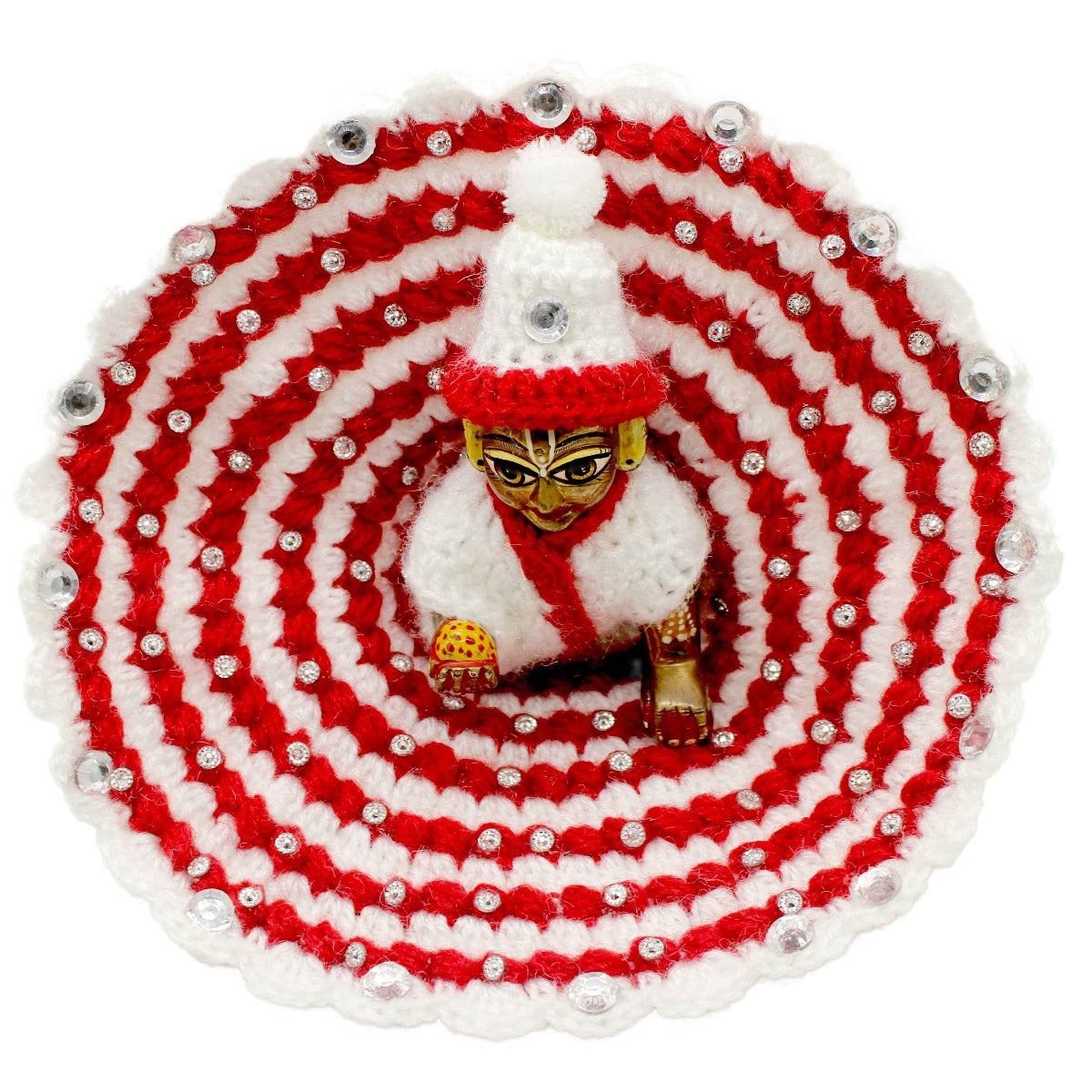 Stone Decorated Red & White Dress For Laddu Gopal